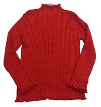 Červený trblietavý rebrovaný sveter so stojačikom Tu