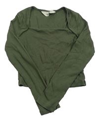 Khaki rebrované crop tričko H&M