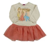Béžovo-růžové teplákovo/tylové šaty s princeznami Disney