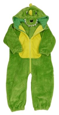 Zeleno-žlutá chlupatá kombinéza s kapucí - dinosaurus 
