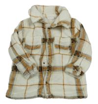 Bielo-oranžovo-sivá kockovaná chlpatá bunda F&F