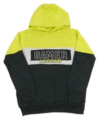 Tmavošedo-žlutá mikina s nápisem a kapucí Y.F.K. 