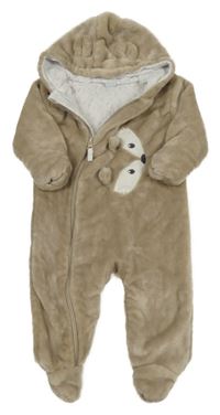 Béžová plyšová podšitá kombinéza s liškou a kapucí Topomini