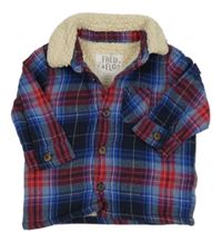 Modro-červená kostkovaná flanelová košilová zateplená bunda F&F