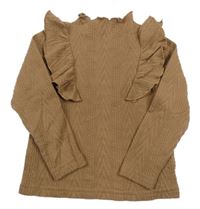 Hnedý vzorovaný sveter s volánikmi Shein