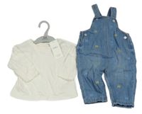 Nové - 2set - Modré laclové rifle s dinosaury + bílé triko M&S