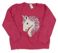 Ružový chlpatý sveter s jednorožem a flitrami C&A