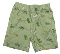Khaki plátenné kraťasy s dinosaurami