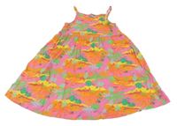 Neónově ružové vzorované bavlnené šaty s palmami Primark