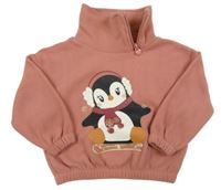 Starorůžová fleecová mikina s tučňákem C&A