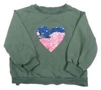 Zelenošedá mikina so srdíčky z překlápěcími flitre H&M