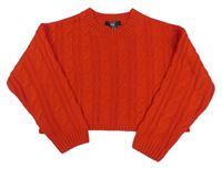 Červený copánkový crop svetr New Look