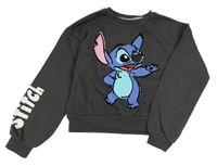Tmavosivá crop mikina so Stitchem PRIMARK