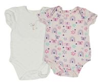 2x - Body - Bílé s husičkou a kytičkami Next, světlerůžové s motýlky a květy a duhami Matalan