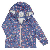Modrá nepromokavá bunda s kvietkami a kapucňou lupilu