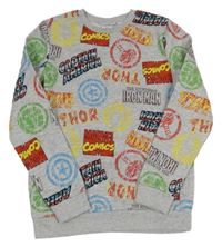 Nové - sivá melírovaná mikina s nápismi a znaky superhrdinů PRIMARK