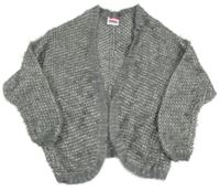 Sivo-biely melírovaný chlpatý svetrový cardigan YIGGA