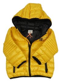 Tmavožluto-černá prošívaná šusťáková zimní bunda s kapucí RIVER ISLAND