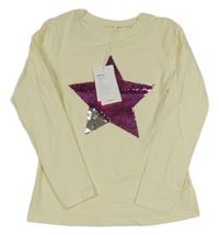 Nové - vanilkové triko s hvězdou z překlápěcích flitrů name it.