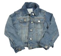 Modrá rifľová crop bunda s vyšúchaním a golierikom Next