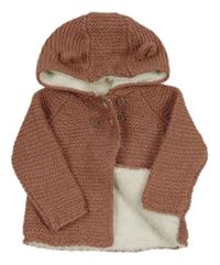 Starorůžový propínací zateplený svetr s kapucí s oušky Tu