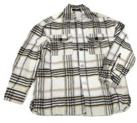 Bielo-hnedo-čierno-svetlofialová kockovaná košeľová bunda C&A