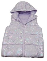 Levandulová metalická prošívaná šusťáková zateplená vesta s kapucí St. Bernard