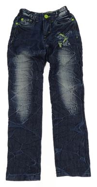 Tmavomodré mačkané rifle s dinosaurem - T-Rex