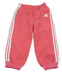 Jahodovo-bílé šusťákové sportovní kalhoty Adidas