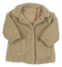 Béžový huňatý zateplený kabátek s golierikom miniclub