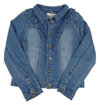 Modrá tepláková rifľová crop bunda s volánikmi QUAPI