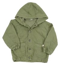 Khaki riflová podšitá bunda s nášivkou a kapucí Tu