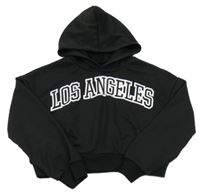 Čierna crop mikina s nápisom a kapucňou SHEIN