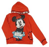 Červená mikina s Minnie a kamínky a flitry a kapucí Disney
