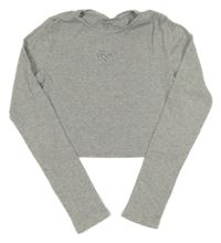 Šedé melírované žebrované crop triko se srdíčkovým průstřihem a kamínky Matalan