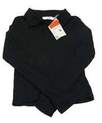 Nové - čierne rebrované crop tričko s golierikom C&A