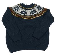 Tmavomodrý vzorovaný svetr s vločkami DeFacto