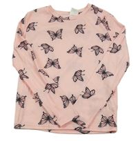 Svetloružové rebrované tričko s motýlikmi SHEIN