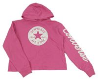 Tmavorůžová crop mikina s logy a kapucí converse