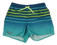 Tmavopetrolejovo-modrozelené plážové kraťasy s pruhmi OLAIN