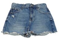 Modré šisované high rise riflové kraťasy s prošoupáním Denim Co.