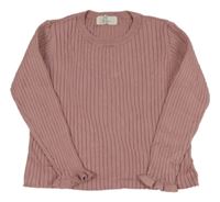 Staroružový rebrovaný crop sveter s volánikmi H&M