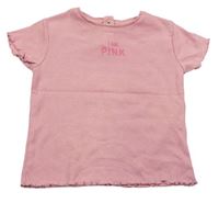Ružové rebrované tričko s nápismi Zara