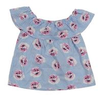 Modro-biela pruhovaná crop blúzka s kvetmi Primark