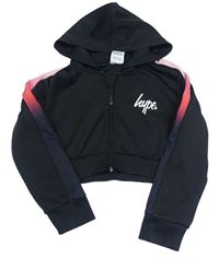 Čierna športová prepínaci crop mikina s logom a kapucňou Hype