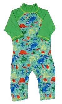 Tyrkysovo-zelený UV overal s dinosaurami Miniclub