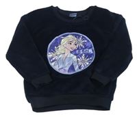 Tmavomodrá chlpatá mikina s Elsou Disney