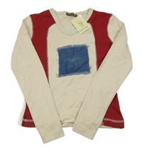 Nové - Béžovo-vínové triko s nášivkou