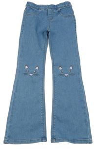 Modré flare džegíny s kočkami Dopodopo