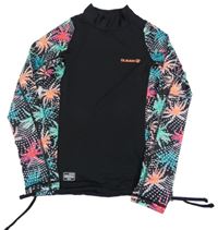 Černé UV triko s puntíky a palmami Olaian